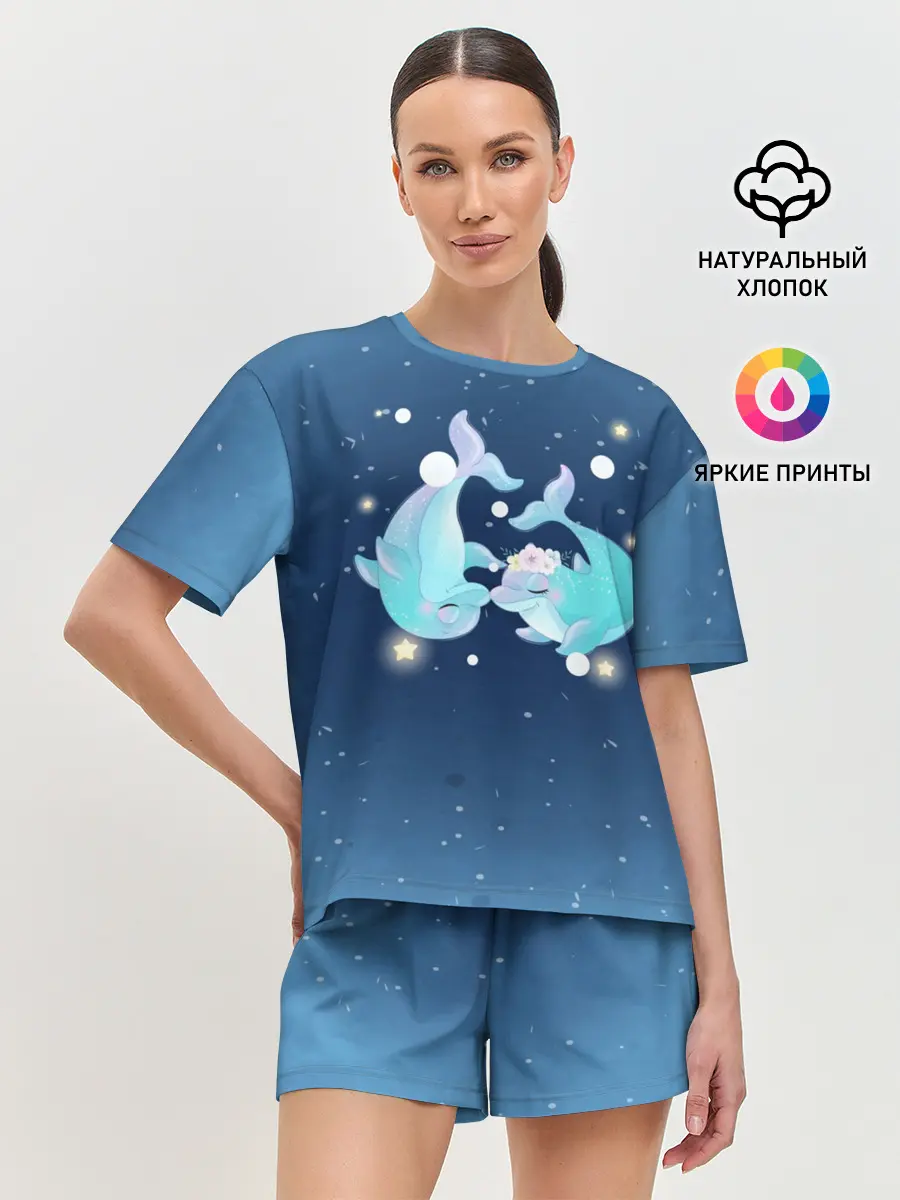 Женская пижама с шортами / Два дельфина