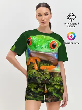 Женская пижама с шортами / Тропическая лягушка