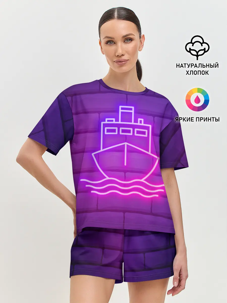 Женская пижама с шортами / Судно неон