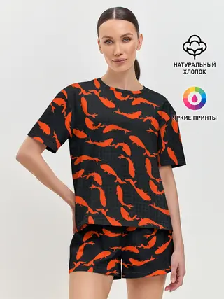 Женская пижама с шортами / Красные рыбки