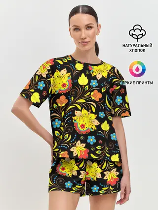 Женская пижама с шортами / РОСПИСЬ УЗОР ХОХЛОМА