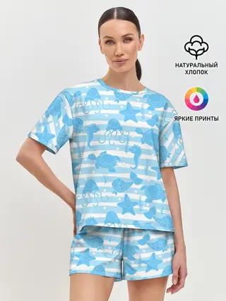 Женская пижама с шортами / Морские жители