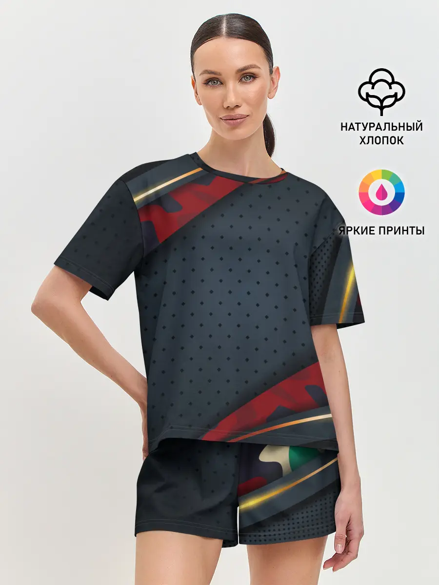 Женская пижама с шортами / 3D Dark red & black