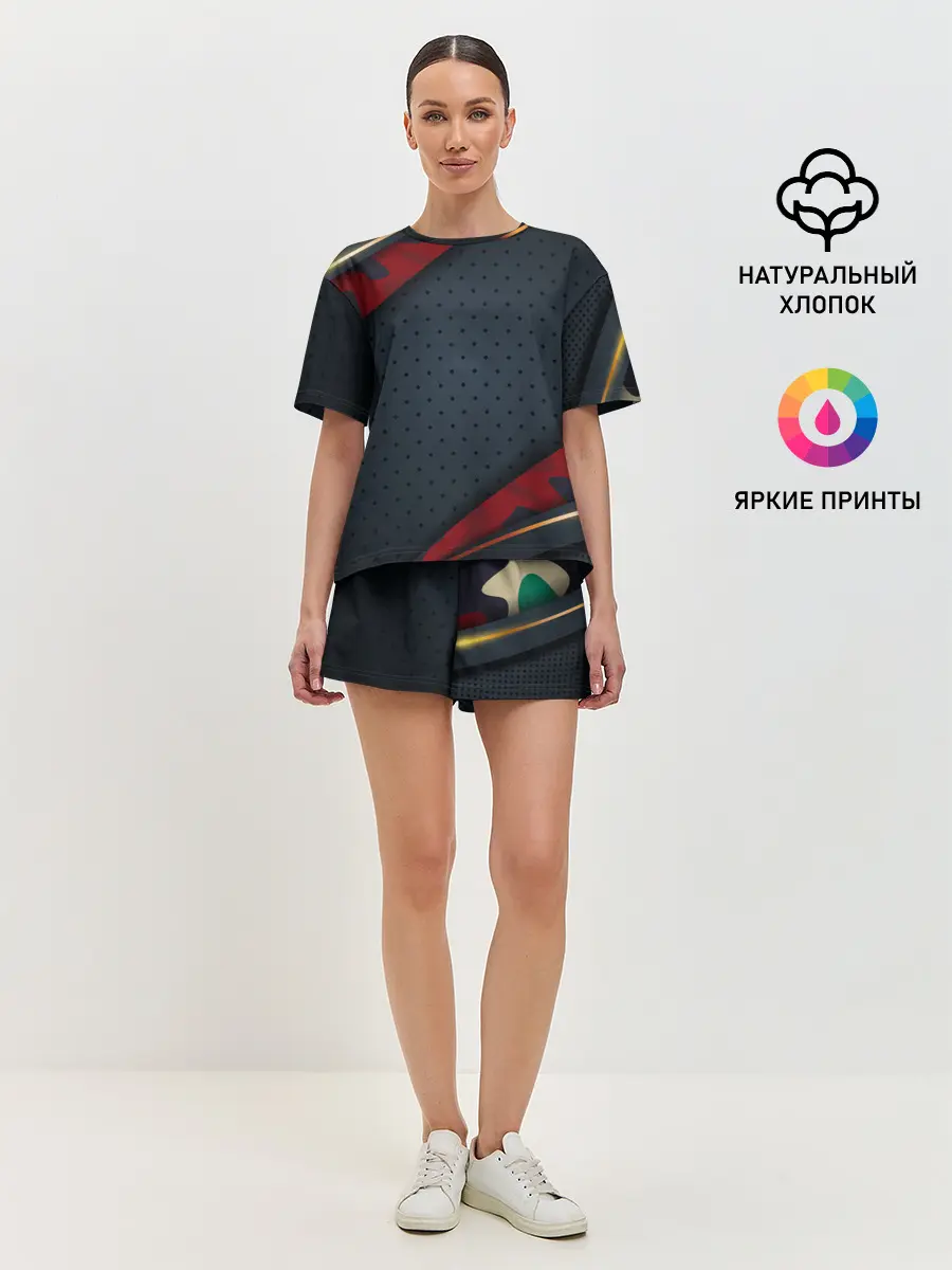 Женская пижама с шортами / 3D Dark red & black