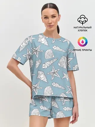 Женская пижама с шортами / Морские обитатели