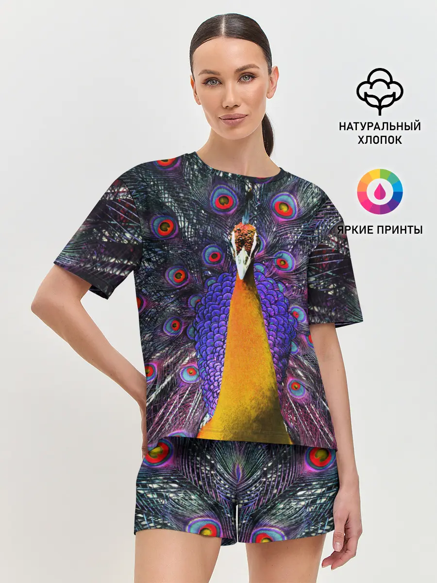 Женская пижама с шортами / Павлин