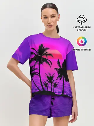 Женская пижама с шортами / Неоновый Закат