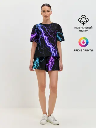 Женская пижама с шортами / НЕОНОВАЯ МОЛНИЯ / ГРОЗА