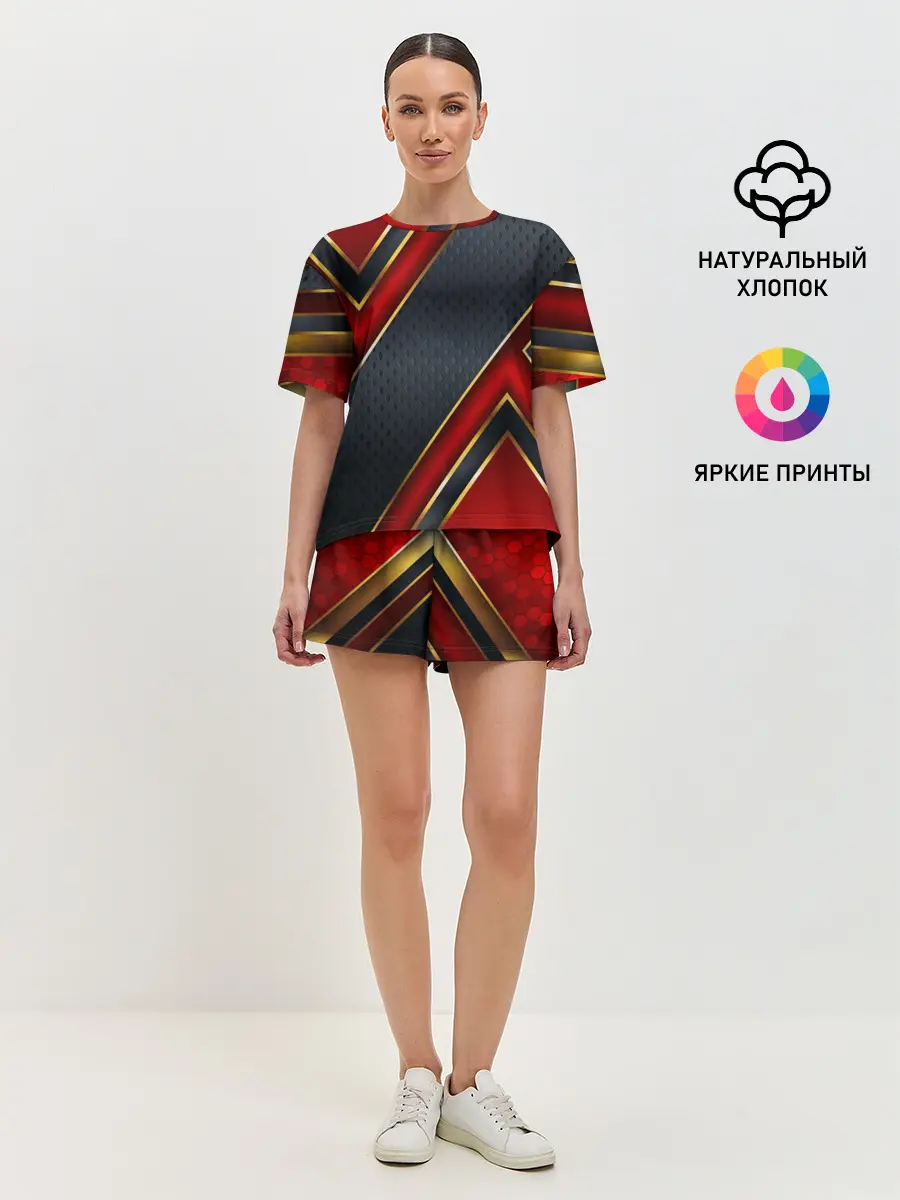 Женская пижама с шортами / Black & Red 3D