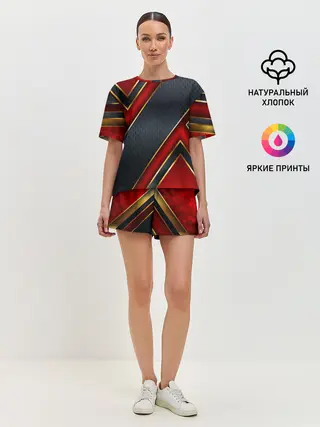 Женская пижама с шортами / Black & Red 3D