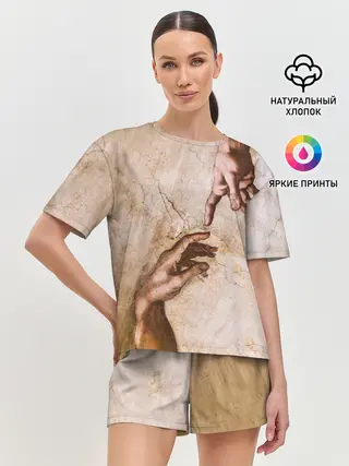 Женская пижама с шортами / Микеланджело сотворение Адама