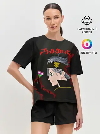 Женская пижама с шортами / Чёрный клевер Аста и цветок