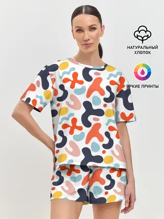Женская пижама с шортами / Абстрактные цветные пятна