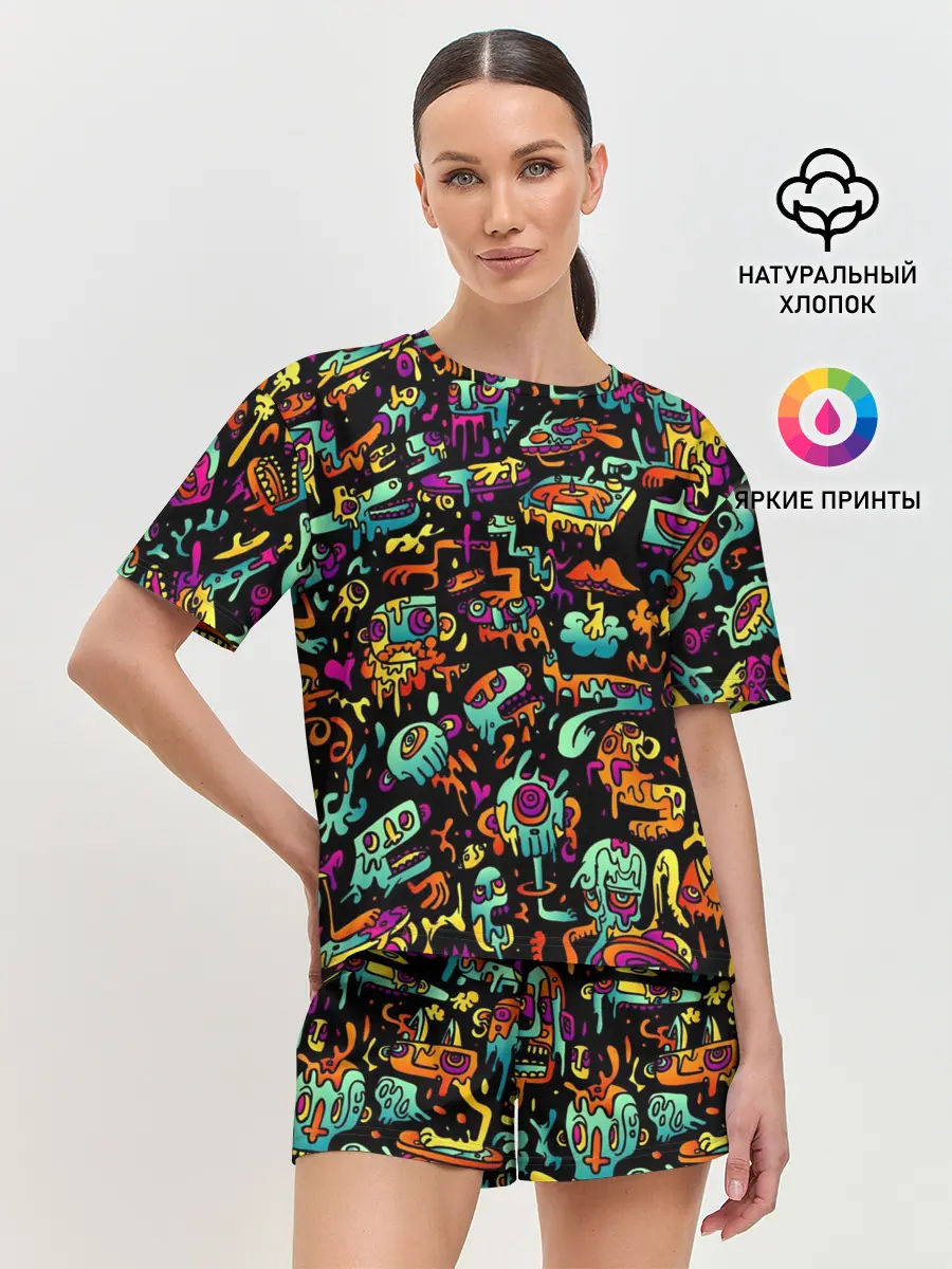 Женская пижама с шортами / Неоновый мир