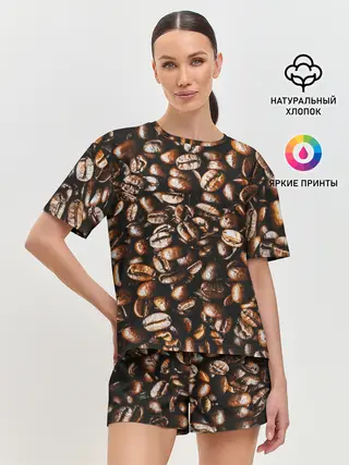 Женская пижама с шортами / Зерна Кофе