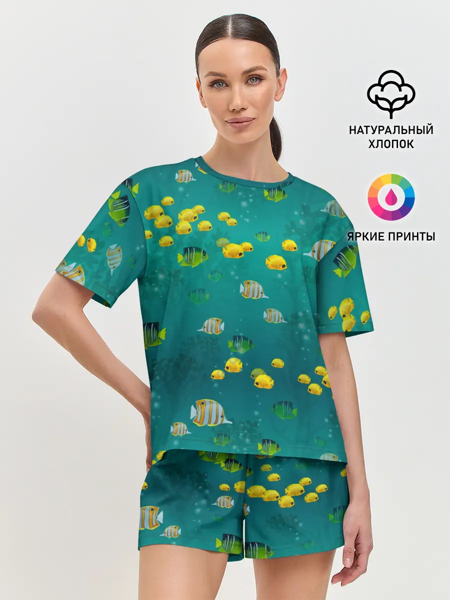 Женская пижама с шортами / Подводный мир. Рыбки