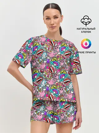 Женская пижама с шортами / сумасшедший стикербомб