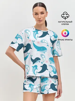 Женская пижама с шортами / Киты и тюлени
