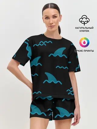Женская пижама с шортами / Плавники акул
