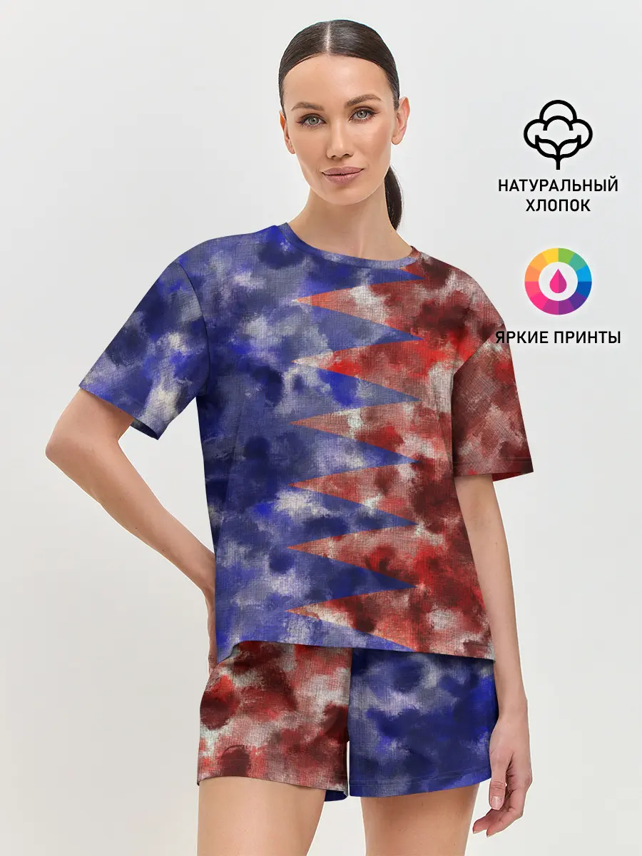 Женская пижама с шортами / Сине-Красные Разводы