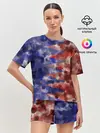 Женская пижама с шортами / Сине-Красные Разводы