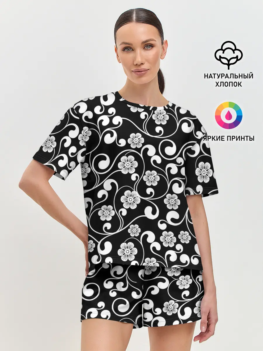 Женская пижама с шортами / Векторные цветы