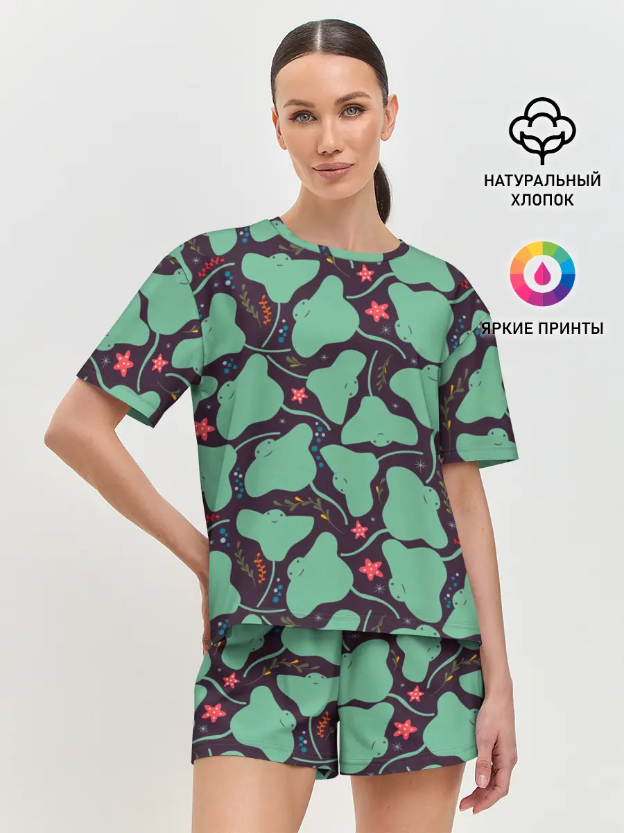 Женская пижама с шортами / Скаты