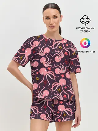 Женская пижама с шортами / Осьминоги