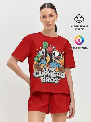 Женская пижама с шортами / Super Cuphead Bros