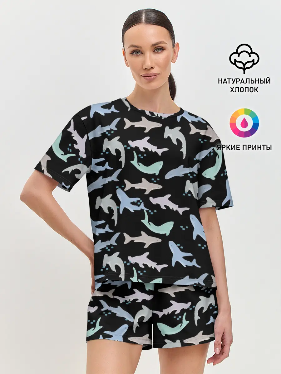 Женская пижама с шортами / Акулы разные