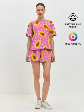 Женская пижама с шортами / Папайя на розовом