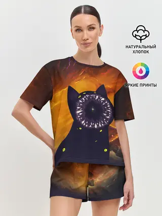 Женская пижама с шортами / Космический кот | Space Cat