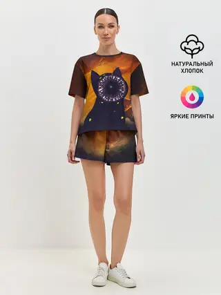Женская пижама с шортами / Космический кот | Space Cat