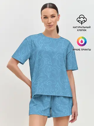 Женская пижама с шортами / Рыбки на голубом