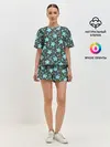Женская пижама с шортами / Цветочный узор на темном фоне