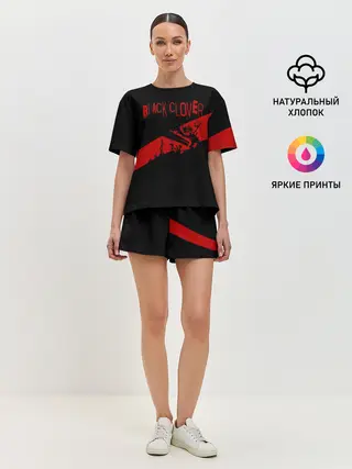 Женская пижама с шортами / Чёрный клевер Аста красная полоса