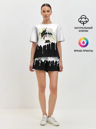 Женская пижама с шортами / Черный Аста белая краска