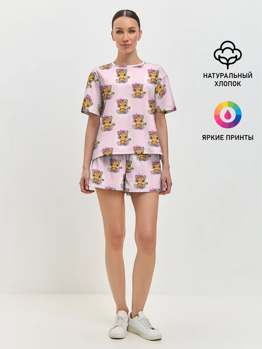 Женская пижама с шортами / Милые маленькие тигрицы