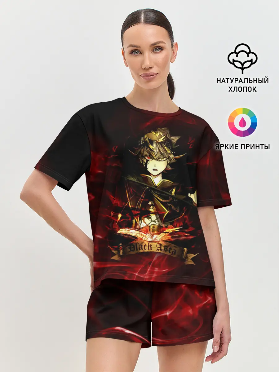 Женская пижама с шортами / Чёрный Аста красный дым