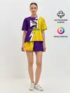 Женская пижама с шортами / Чёрный Аста фиолетовый/желтый
