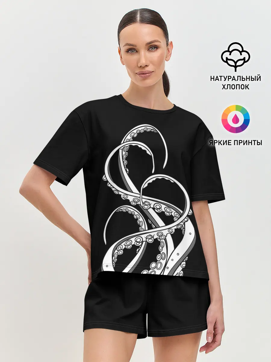 Женская пижама с шортами / Octopus Black and White