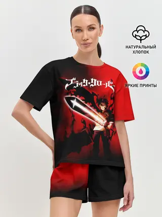 Женская пижама с шортами / Чёрный Аста красный туман