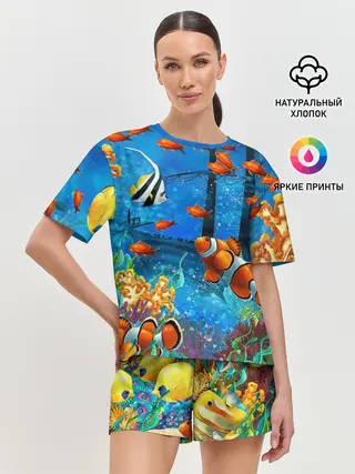 Женская пижама с шортами / На глубине | Рыбки | Пляжная