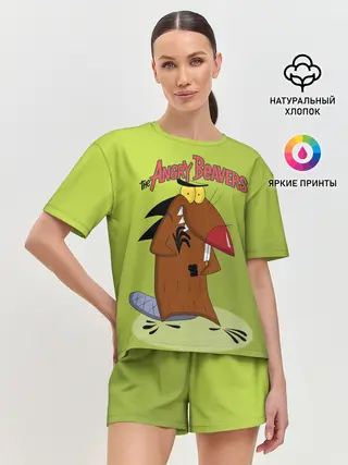 Женская пижама с шортами / Крутые бобры. Деггет