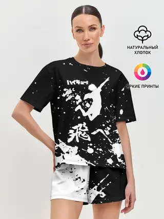 Женская пижама с шортами / Fly High Haikyu!! черно - белый