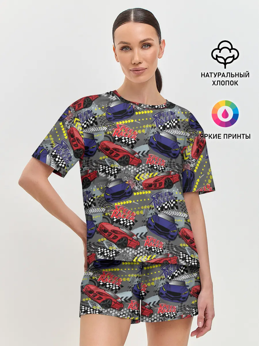 Женская пижама с шортами / Гоночная машина