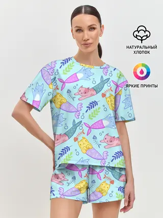 Женская пижама с шортами / КОТЫ РУСАЛКИ