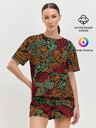 Женская пижама с шортами / абстрактный узор линии