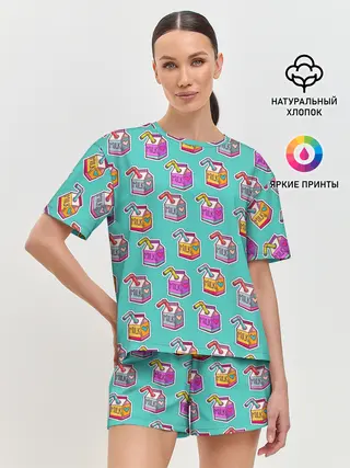 Женская пижама с шортами / Коробки молока MILK