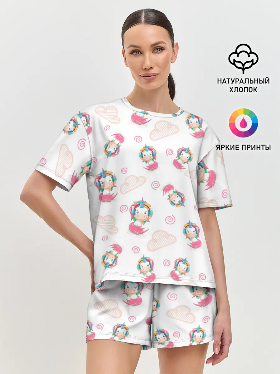 Женская пижама с шортами / Радужные Единороги